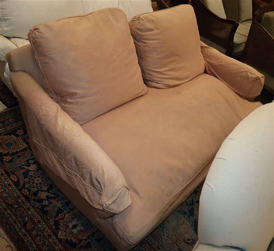 An early 20th century Howard style upholstered two seater settee W.163cm